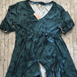 Women’s Pink Daisy Green Floral Maxi Short Sleeve Dress Size L NWT